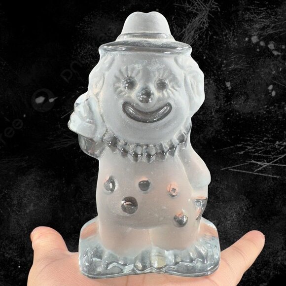 Vintage Viking Glass Clown Figurine Paperweight Frosted Clear Heavy Crystal Vtg - Picture 2 of 13